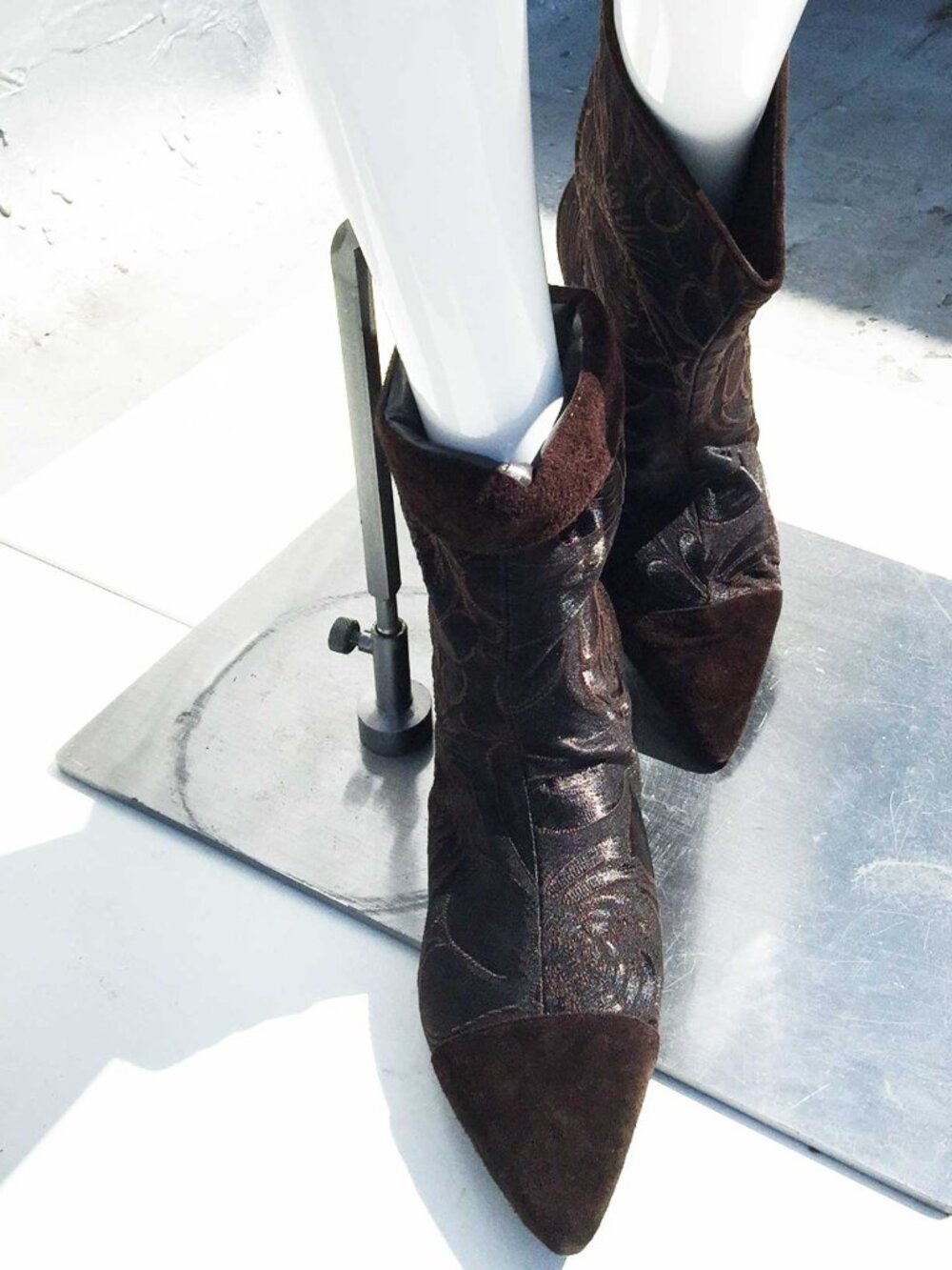 New Jacquard Satin & Genuine Suede Leather Flat Boots NYC Designer Handmade - Picture 11 of 11